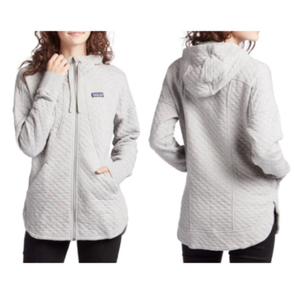 Iso Patagonia Womens Gray Organic Cotton Long Sleeves Hooded Quilted Jacket L/Xl - Picture 1 of 4